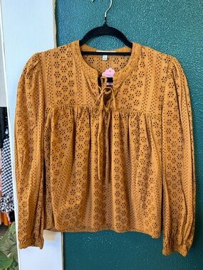 Madewell Women’s Eyelet Peasant Blouse - Mustard